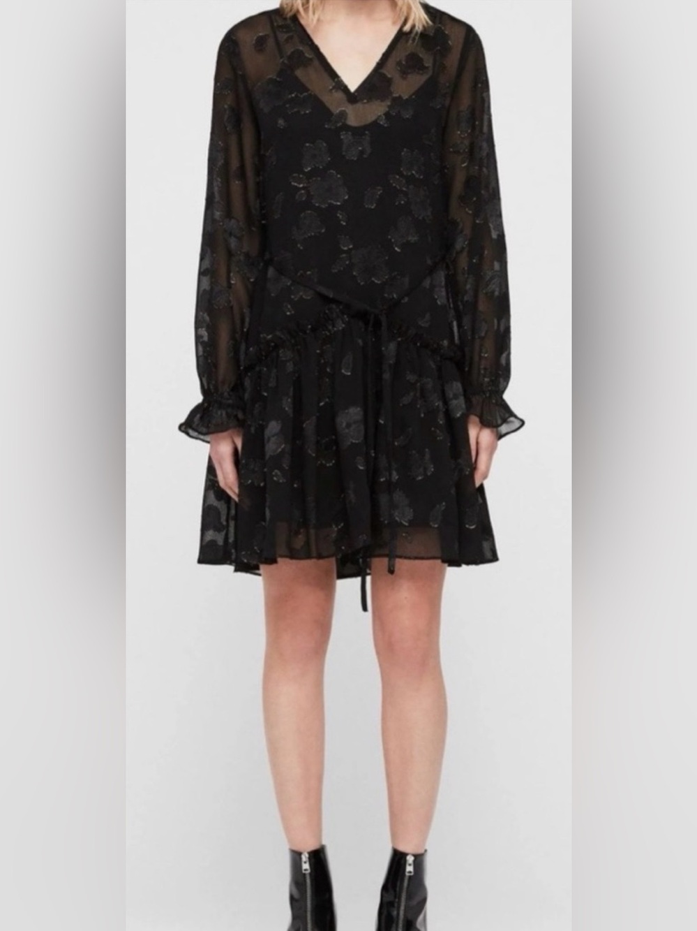 AllSaints Portia Mini Dress Black Floral, M